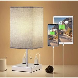 Bedside Table Lamps Set of 2 with USB Port & AC Outlet, Small Nightstand Black